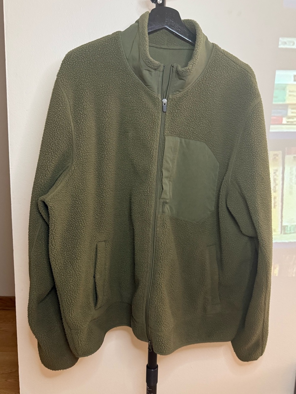 Zella Olive Green Full-Zip Sherpa Sweater